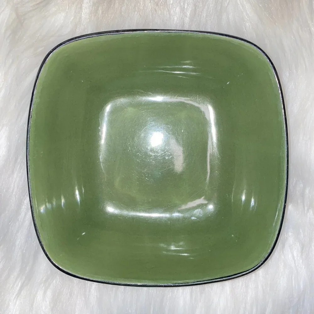 Green and Black Glazed Stoneware Bowl